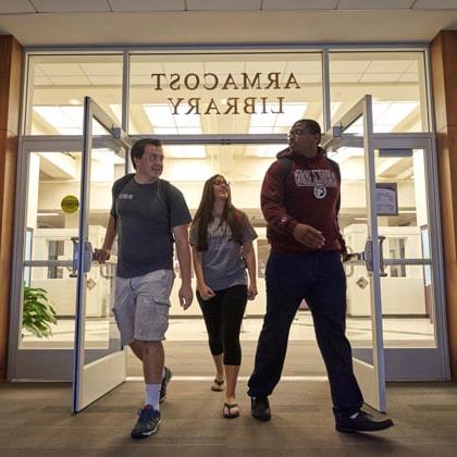 Students leaving the library